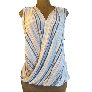 Liz Claiborne Multicolor Striped Wrap Blouse, sleeveless, high-low XL rayon